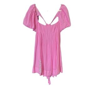 Free People 100% Cotton Puff Sleeve Cut Back Mini Dress Pink Size Medium